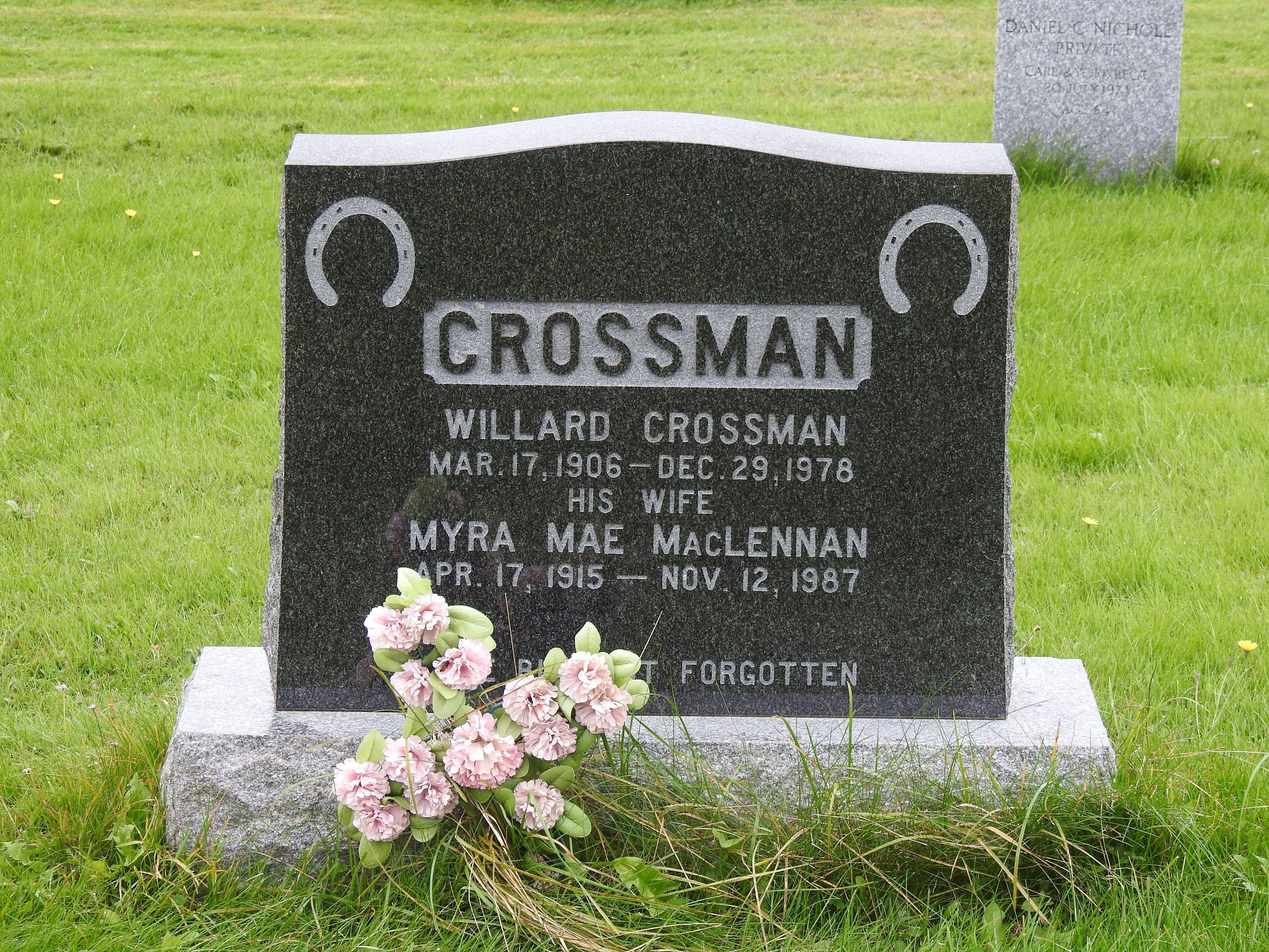 Photo of headstones/Myra Mae Crossman nee MacLennan 1915-1987 hdstn St PetersRd cem PEI
